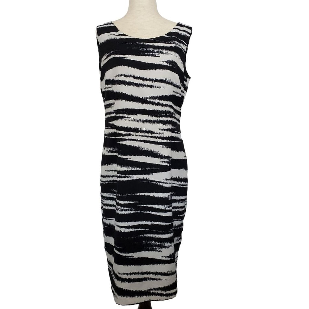 Jones Studio Womens Dress sz 8 sheath black & white knee length sleeveless